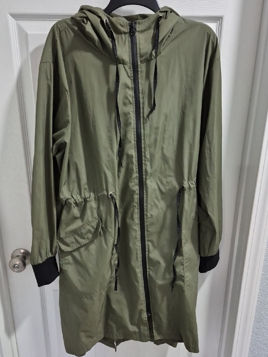 In'Voland Jackets & Blazers - Lightweight Olive Hooded Shirt Jacket with Drawcord Waist